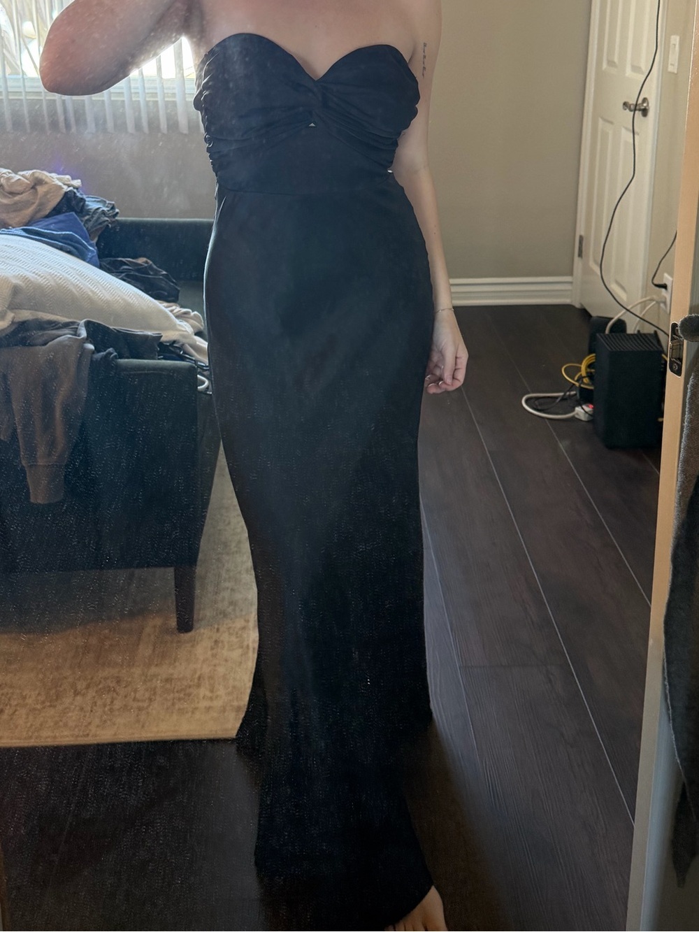 Princess Polly Strapless Black Sweetheart Evening Gown with Cutout Size 2